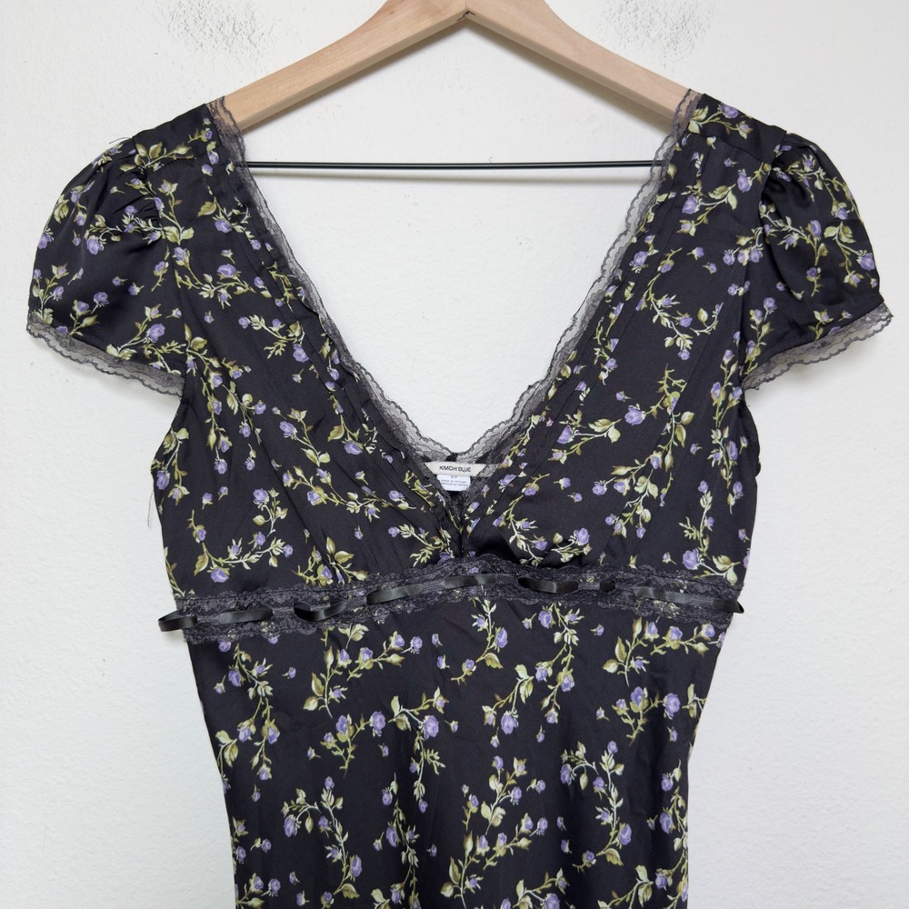 Kimchi Blue y2k Women Babydoll Dress Black Floral Lace Fairy Grunge Asymmetric - Picture 4 of 13